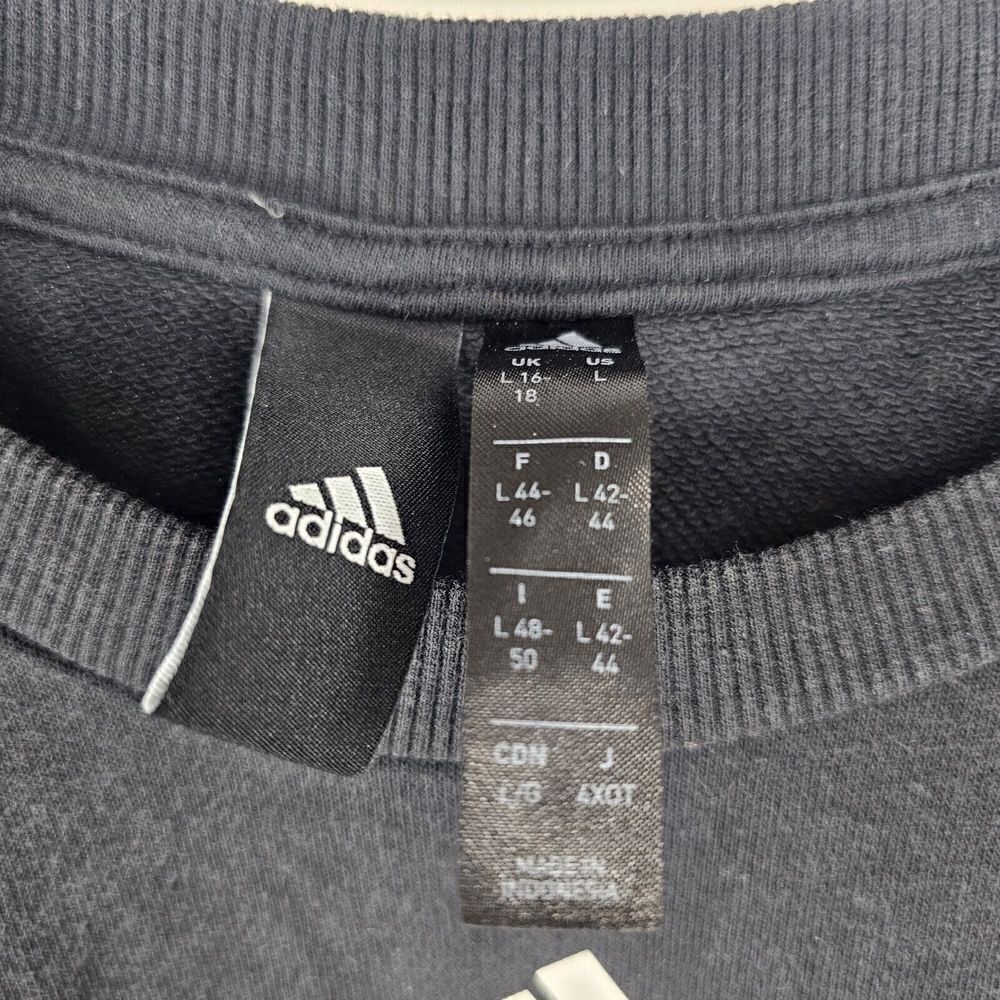 Adidas Women's Size Large Black Spellout Sweatshirt Cropped Raw Hem - Picture 3 of 4